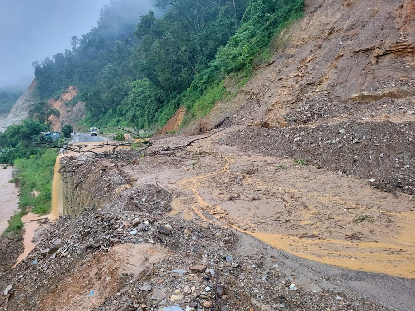 लगातारको वर्षाले ठाउँ-ठाउँमा राजमार्ग र सडक अवरुद्ध, यातायात ठप्प