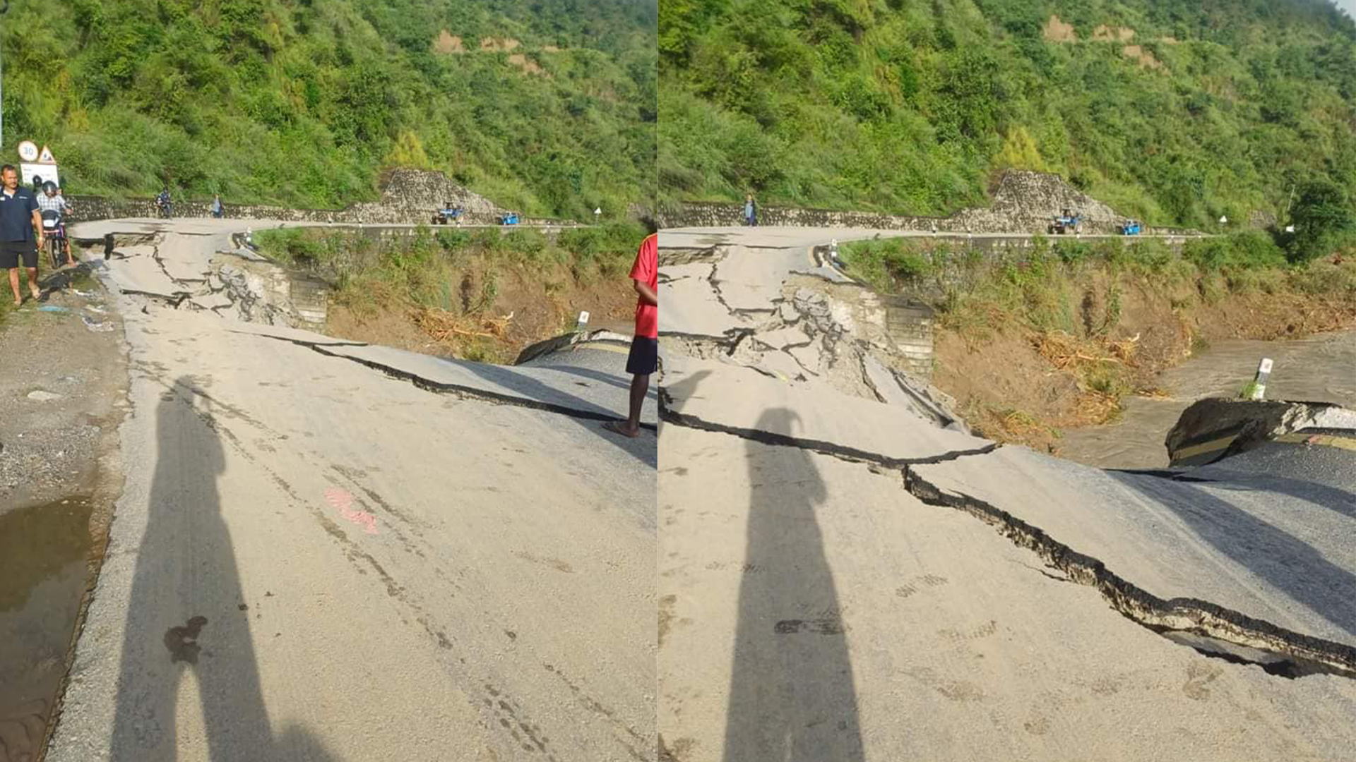 बीपी राजमार्गअन्तर्गतको कानढुंग्रीमा आज पनि करिब ५० मिटर सडक धसियो